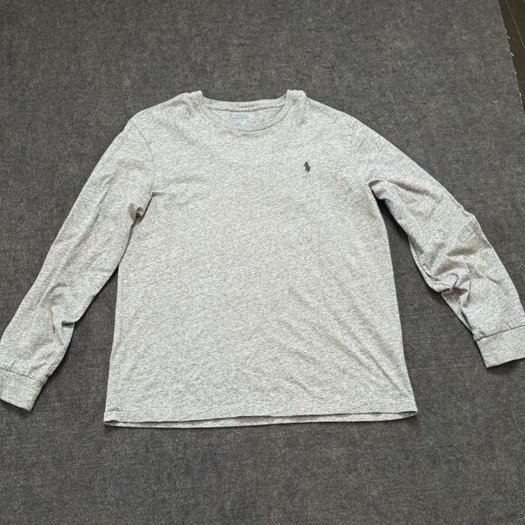Polo Ralph Lauren Long Sleeve Heather Gray Crewneck Tee Size L - Picture 1 of 5